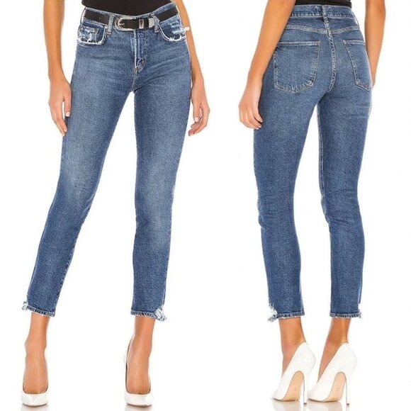 AGOLDE Toni Mid-rise Straight-leg Ankle Distressed-hem Jeans In Blue Size‎ 26 - Picture 1 of 6